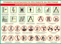 Таблица "Правила безопасности при работе на лестнице" (100х140 сантиметров, винил) - fgospostavki.ru - Смоленск