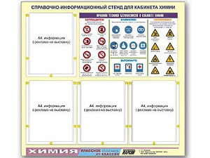 Стенд информационный "Правила техники безопасности в кабинете химии" (80х75, 4 кармана) - fgospostavki.ru - Смоленск