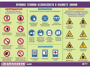 Таблица демонстрационная "Правила техники безопасности в кабинете химии" (винил 70х100) - fgospostavki.ru - Смоленск