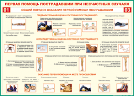 Таблица "Общий порядок оказания первой помощи пострадавшим" (100х140 сантиметров, винил) - fgospostavki.ru - Смоленск