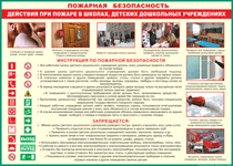 Таблица "Действия при пожаре в школах, детских дошкольных учреждениях" (100х140 сантиметров, винил) - fgospostavki.ru - Смоленск